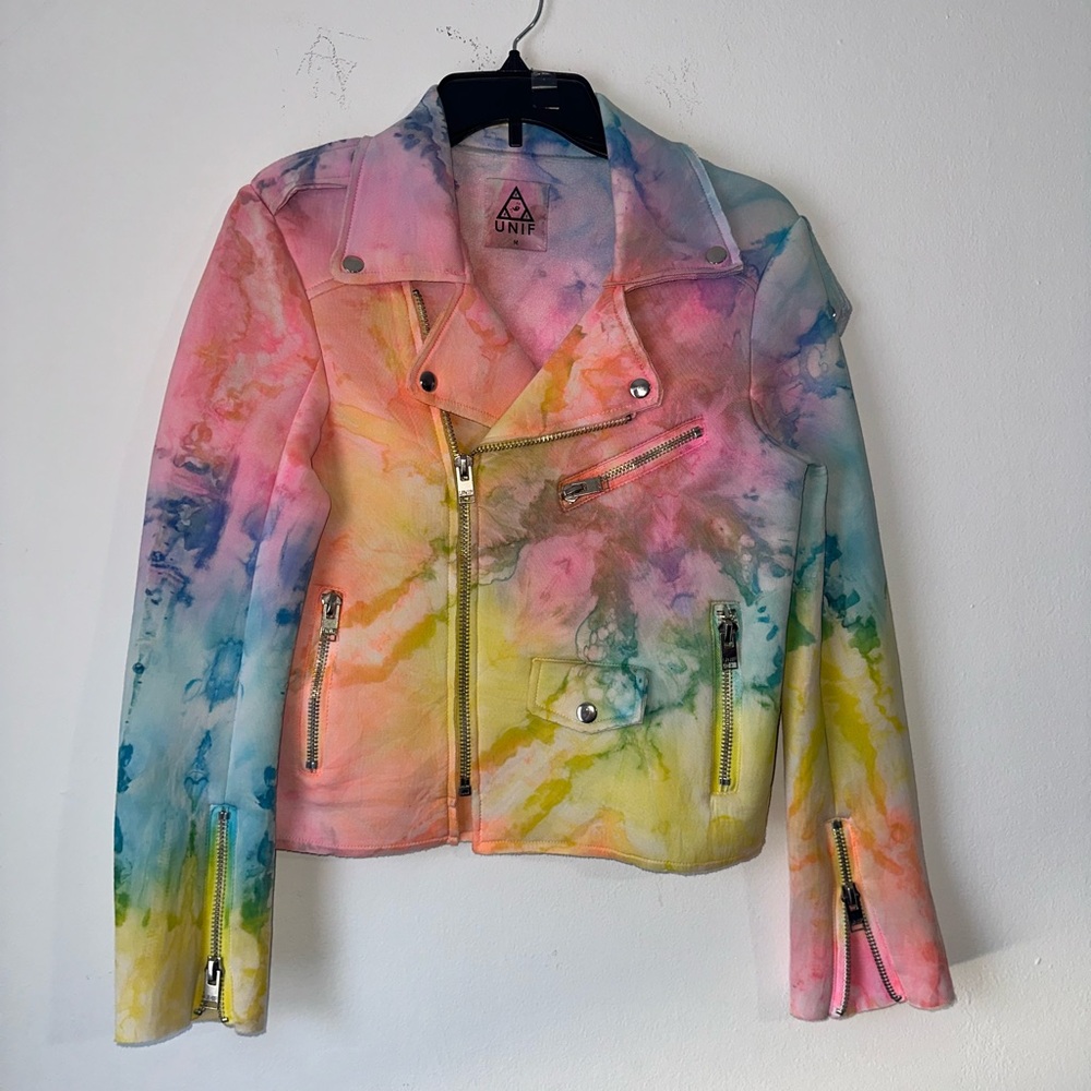 UNIF Pastel Rainbow Tie-Dye Women's Neoprene Biker Jacket